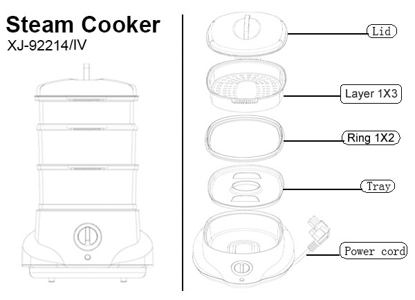 steam cooker XJ-92214/IV 3 layer